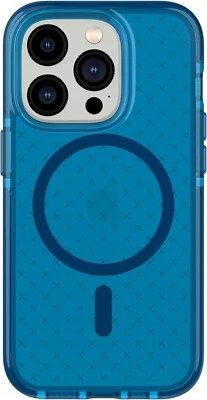 Case for iPhone 14 Pro Tech21 EVO CHECK + Tempered Glass Screen Protector Blue