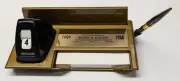 Vintage 1966 Gold Sparkle Desk Set w/ Flip Solari Day/Date, Original Pen & Paper