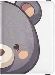 [Amooorous] Cute Grey Bear Cartoon Leather decorative Passport and Vaccine Card Wallet Combo Wallet Combo Travel Passport Wallet Lightweight, cute grey bear cartoon, 1 size