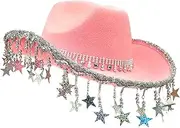 [Generic] Girls Cowgirl Hat With Tassel | Western Cowboy Hat,Glittering Headgear With Five-Pointed Star Tassels For Women Masquerade Event