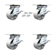 4 Inch Semi Steel Caster Set with Ball Bearings and Brakes/Swivel Locks SCC