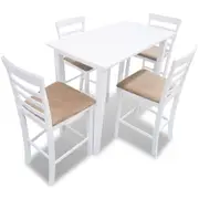 vidaXL White Wooden Bar Table and 4 Bar Chairs Set