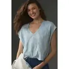 ANTHROPOLOGIE NWT Light Blue Floral Embroidered Lattice Oversized Top XS