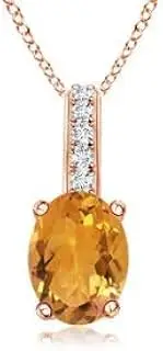 [Angara] Natural Oval Citrine Solitaire Pendant Necklace with Diamond Bale in Sterling Silver/14ct Solid Gold for Women | November Birthstone Jewellery for Her