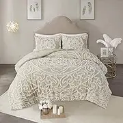 Madison Park Laetitia Comforter Bohemian Tufted 100% Cotton Chenille, Large Medallion Shabby Chic Cozy All Season Down Alternative Bed Set with Matching Shams, King/Cal King(104"x92"), Taupe 3 Piece