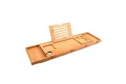 Luxury Adjustable Bamboo Bath Tray Caddy - Spa Book Wine & Accessories Holder