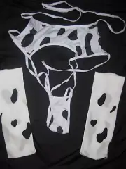 Kawaii cow print cutout backless string tie bodysuit & over the knee socks S nip