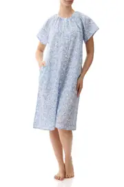 Ladies PJS Givoni Blue Floral 100% Cotton Short Sleeve Brunchcoat (Pippa 97P)