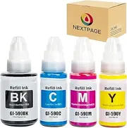 NEXTPAGE GI590 GI-590 Ink Compatible with Canon Pixma GI 590 Ink Bottle for Pixma G1500 G1501 G1510 G2500 G2501 G2510 G3500 G3501 G3510 G4500 G4510 G4511 Printer Black Cyan Magenta Yellow (4 Pack)