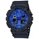 【CASIO】卡西歐 G-SHOCK 潮流佩斯利花紋 200米防水 雙顯運動電子錶 GA-100BP-1A 黑/藍