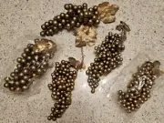 5 Vintage Artificial Faux Rubber Grapes Antique Gold with vine leaves 9” long