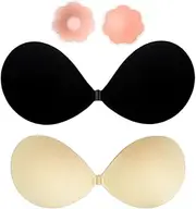 [Zcbzbn] Pack of 2 Self-Adhesive Bra, Strapless Bra, Invisible Bra, Reusable, Non-Scratching Underwire with 2 Pairs of Chest Pads for Weddings, Dresses and All Backless Outfits, Beige, M
