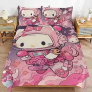 a1353 Hello Kitty Duvet Cover Set, 3 Piece Bedding Set 86x70" Double Sided Printing Decorative Comforter Cover Set (1 Duvet Cover + 2 Pillow Shams)" j