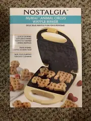 NOSTALGIA ANIMAL CIRCUS MINI WAFFLE COOKIE MAKER ANIMAL SHAPED FOOD NIB