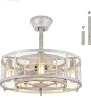 20'' Retro Caged Ceiling Fan with Lights and Remote, Small Farmhouse Ceiling Fan