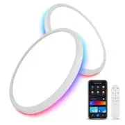 2 Pack Smart RGB LED Ceiling Light with Remote, 12" WiFi Flush Mount Ceiling ...