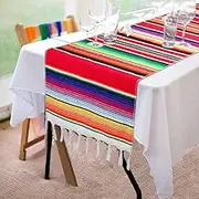 Fowecelt 2 Pack Mexican Serape Table Runners 14 x 84 Inch for Mexican Party Wedding Decorations Outdoor Picnics Dining Table, Fringe Cotton Handwoven Table Runner