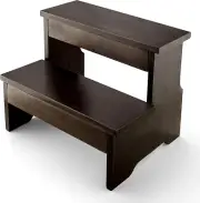 Wooden Two Step Stool - Heavy Duty 2 Step Stool for Adult and Kids - Holds up to