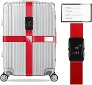 [GoFunway] Cross Luggage Straps Set TSA Approved with Lock Adjustable Travel Suitcase Belts Suitcase Tags with Name ID Card Packing Straps for Suitcases Strap Travel Accessories (Red)