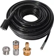 25FT 5800 PSI Pressure Washer Hose Jetter Nozzles Kit 1/8”NPT Sewer Drain Rotati