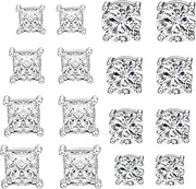 [WAINIS] 8 Pairs Stainless Steel Mens Womens Stud Earrings Non-piercing CZ 5-8mm