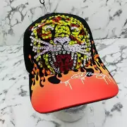 Men's Ed Hardy Tiger Black | Orange | Multicolor Rhinestone Trucker Hat NWT
