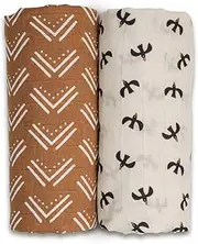 Lulujo Boho Swaddle Set, Cotton Muslin Blankets, 2 Pack (Mudcloth & Blackbirds)