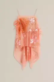 SCANLAN THEODORE FEATHER AND BEADED STRING TOP CORAL SIZE 10 BRAND NEW TAGS