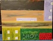 SHOP CITY - Wood Backed Hand Crafted Canvas Acrylic Painting 16" × 20"