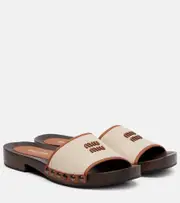 [Miu Miu] Miu Miu Logo leather-trimmed canvas clogs AU 9 beige