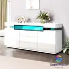 Modern LED Buffet Sideboard Cabinet High Gloss Storage 2 Doors 3 Drawers White