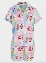 NEW PETER ALEXANDER XMAS MICKEY & FRIENDS TOP & SHORTS PJ SET MEDIUM M RRP$129