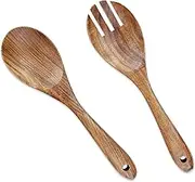 AOOSY Salad Tongs,10.2 inches Salad Servers,Natural Acacia Wood Serving Utensils Set,Large Spoon and Mixing Dinner Fork for Stirring Cooking,Long Handle Salad Server Set of 2