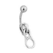 PAIR 14G CZ STEEL ZIPPER DANGLE BELLY BUTTON RING DANGLING NAVEL CURVED BARBELLS