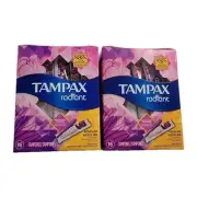 2 Tampax Radiant Plastic Tampons Regular Absorbency Unscented 16 Count Each