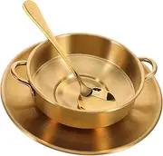 [STOBAZA] 1 Set Stainless Serving Bowls: Appetizers Cup with Tray Spoon for Desserts Fruits Cakes - Multi-Purpose Use in Restaurants Coffee Shops Homes