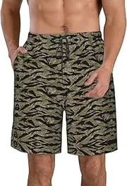 [OAROK] Stripe Men's Casual Beach Shorts Quick Drying Shorts Men's Stretch Swim Trunks Daily Wear Style, White, Medium