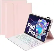 HEKUEUN Keyboard Case for Xiaomi Pad 5 /Pad 5 Pro 11 Inch 2021, with Touchpad Magnetic Detachable 7 Colors Backlit Wireless Bluetooth Keyboard, Multi-Angle Stand Case,Pink