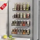 4-Pack Magnetic Spice Rack Organizer Metal Fridge Shelf for Kitchen Black
