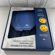 NEW Tommy Bahama Pickleball Set 2 Wood Paddles 2 Game Balls