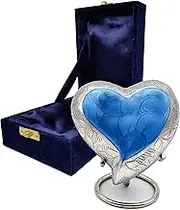 Sky Blue Heart Keepsake Urn - Mini Ash Cremation Urn for Adults & Infants - Handcrafted Tribute to Your Loved One - With Free Premium Velvet Box & Display Stand