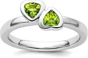[Stackable Expressions] 925 Sterling Silver Bezel Polished Stackable Peridot Double Love Heart Ring Size 5-Stackable-Ring for Women