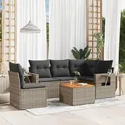 Garden Sofa Set - 6 Piece Poly Rattan Outdoor Furniture - Patio Chairs, Table, Bench - Small Seating for Balcony, Porch, Deck, and Outside Areas - Grey