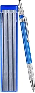 Silver Streak Welders Pencil | Mechanical Carpenter Pencil with 12 Silver Round Refills 2.0 mm | Built-In Sharpener, Metal Marker for Rock Painting, Ceramic, Wood, Canvas, Glass, Stone