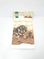 Dachshund Puppy Kitchen Hand Towel Set of 2 Black Tan Doxie Weiner Dog