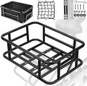 Bike Basket Rear Rack Ebike with Cargo Net and Liner Large Bicycle Basket Heavy Duty Bicycle Rear Basket Bike Cargo Rack for Picnic Basket, Sports Bag