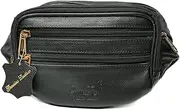 [Arnate] Genuine Leather Waist Pack Fanny Pack Travel Bag Bum Bag Belt Waist Bag for Men Women Unisex Black