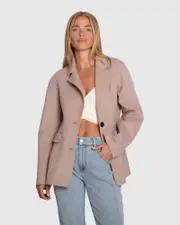 [Belle & Bloom] Stuck On You Wool Blend Cinched Waist Blazer - Sand