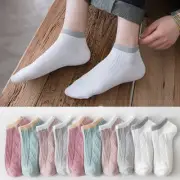 10 Pairs Solid Graphic Crew Socks, Casual Spring Summer Thin Ankle Socks, Women'