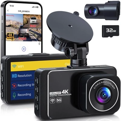 Dash Cam, 4K Ultra HD Front Camera+2K Rear Cameras, 5G WiFi - Fastest Downloa...